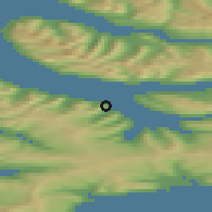 Shaded relief of the 43 km around Bíldudalur, drawn from the GMTED2010 grid
