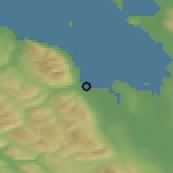 Shaded relief of the 43 km around Sauðárkrókur, drawn from the GMTED2010 grid