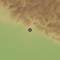 Shaded relief of the 57 km around Haldwāni, drawn from the GMTED2010 grid
