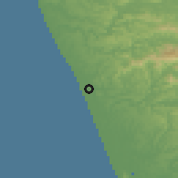 Shaded relief of the 60 km around Kānnangād, drawn from the GMTED2010 grid
