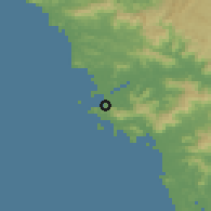 Shaded relief of the 59 km around Kārwār, drawn from the GMTED2010 grid