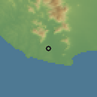 Shaded relief of the 60 km around Nāgercoil, drawn from the GMTED2010 grid