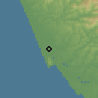 Shaded relief of the 60 km around Payyannūr, drawn from the GMTED2010 grid