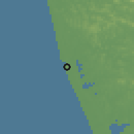 Shaded relief of the 60 km around Ponnāni, drawn from the GMTED2010 grid