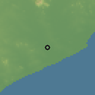 Shaded relief of the 59 km around Srīkākulam, drawn from the GMTED2010 grid