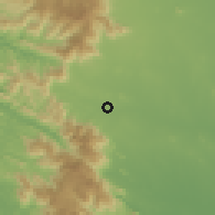 Shaded relief of the 60 km around Tenkāsi, drawn from the GMTED2010 grid