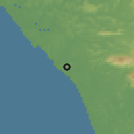 Shaded relief of the 60 km around Thalassery, drawn from the GMTED2010 grid