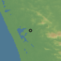 Shaded relief of the 60 km around Thrissūr, drawn from the GMTED2010 grid
