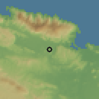Shaded relief of the 60 km around Aberpura, drawn from the GMTED2010 grid
