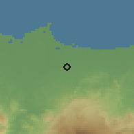 Shaded relief of the 60 km around Adiwerna, drawn from the GMTED2010 grid