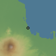 Shaded relief of the 60 km around Cirebon, drawn from the GMTED2010 grid