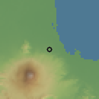 Shaded relief of the 60 km around Cirebon Selatan, drawn from the GMTED2010 grid