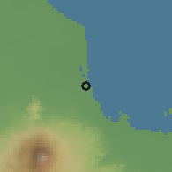 Shaded relief of the 60 km around Cirebon Utara, drawn from the GMTED2010 grid