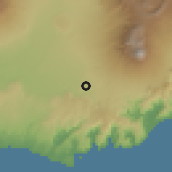 Shaded relief of the 60 km around Dampit, drawn from the GMTED2010 grid