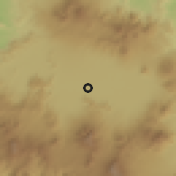 Shaded relief of the 60 km around Dayeuh Kolot, drawn from the GMTED2010 grid