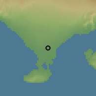 Shaded relief of the 60 km around Denpasar, drawn from the GMTED2010 grid