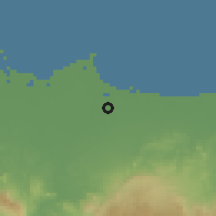 Shaded relief of the 60 km around Dukuhturi, drawn from the GMTED2010 grid