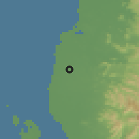 Shaded relief of the 60 km around Bajeng, drawn from the GMTED2010 grid
