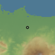 Shaded relief of the 60 km around Dukuhwaru, drawn from the GMTED2010 grid
