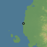 Shaded relief of the 60 km around Galesong, drawn from the GMTED2010 grid