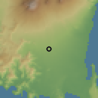 Shaded relief of the 60 km around Genteng, drawn from the GMTED2010 grid
