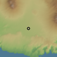 Shaded relief of the 60 km around Gondanglegi, drawn from the GMTED2010 grid