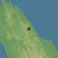 Shaded relief of the 60 km around Gunung Stoli, drawn from the GMTED2010 grid