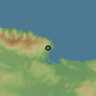 Shaded relief of the 60 km around Jaya Pura, drawn from the GMTED2010 grid