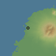 Shaded relief of the 60 km around Jepara, drawn from the GMTED2010 grid