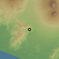 Shaded relief of the 60 km around Jetis, drawn from the GMTED2010 grid