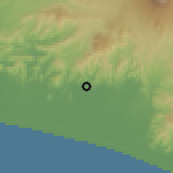 Shaded relief of the 60 km around Kalikotes, drawn from the GMTED2010 grid