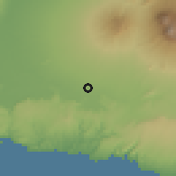 Shaded relief of the 60 km around Kanigoro, drawn from the GMTED2010 grid