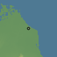 Shaded relief of the 60 km around Karangampel, drawn from the GMTED2010 grid