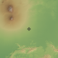 Shaded relief of the 60 km around Karanganom, drawn from the GMTED2010 grid