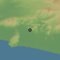 Shaded relief of the 60 km around Karanganyar, drawn from the GMTED2010 grid