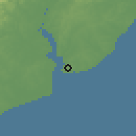 Shaded relief of the 60 km around Balikpapan, drawn from the GMTED2010 grid