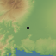 Shaded relief of the 60 km around Kedungwaru, drawn from the GMTED2010 grid