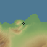 Shaded relief of the 60 km around Balung, drawn from the GMTED2010 grid