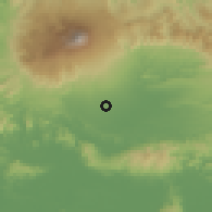 Shaded relief of the 60 km around Kembaran, drawn from the GMTED2010 grid
