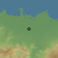 Shaded relief of the 60 km around Ketanggungan, drawn from the GMTED2010 grid