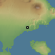 Shaded relief of the 60 km around Klungkung, drawn from the GMTED2010 grid