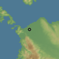 Shaded relief of the 60 km around Banda Aceh, drawn from the GMTED2010 grid