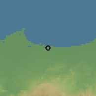 Shaded relief of the 60 km around Kramat, drawn from the GMTED2010 grid