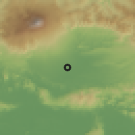 Shaded relief of the 60 km around Kramat Mulya, drawn from the GMTED2010 grid