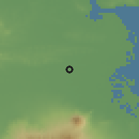 Shaded relief of the 60 km around Krian, drawn from the GMTED2010 grid