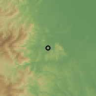 Shaded relief of the 60 km around Bandar, drawn from the GMTED2010 grid
