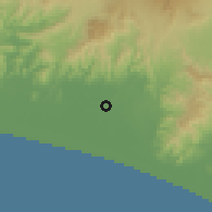 Shaded relief of the 60 km around Kutoarjo, drawn from the GMTED2010 grid