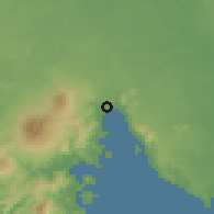 Shaded relief of the 60 km around Bandar Lampung, drawn from the GMTED2010 grid