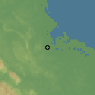 Shaded relief of the 60 km around Langsa, drawn from the GMTED2010 grid