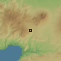 Shaded relief of the 60 km around Lemahabang, drawn from the GMTED2010 grid